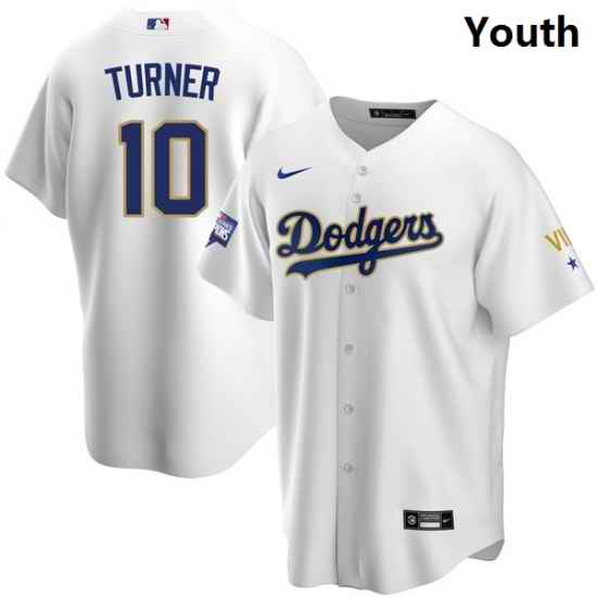 Youth Los Angeles Dodgers Justin Turner 10 Championship Gold Trim White Limited All Stitched Cool Base Jersey